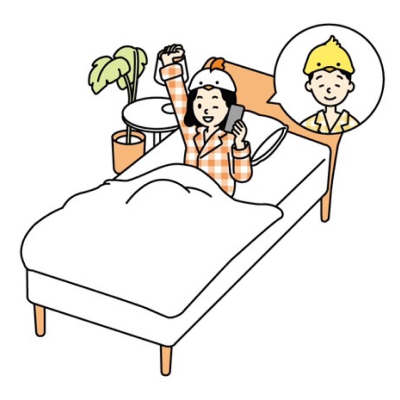 女性がベットから起き上がります