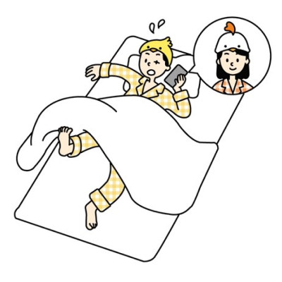 女性がベットから起き上がります